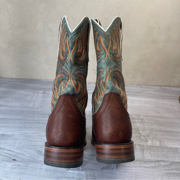 Ariat Brown Teal Leather Wide Square Toe Western Cowboy Boot Men’s Size 8.5D - Picture 6 of 15